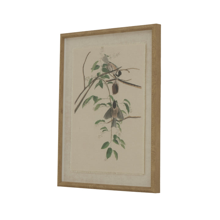 Flora & Fauna Collection Chickadees On Linen In Beaded Frame BROWN GLASS - TidySpaces