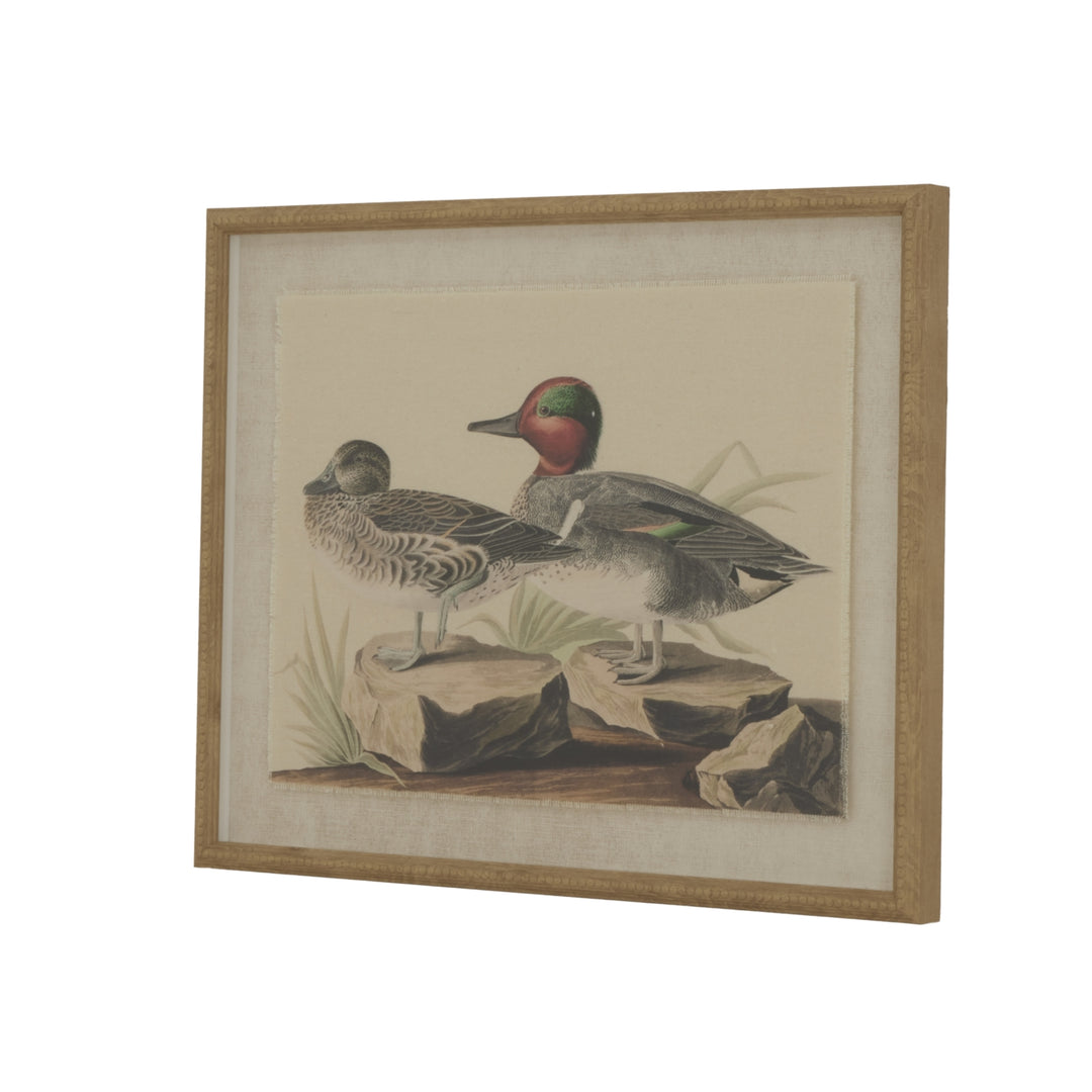 Flora & Fauna Collection Teals On Linen In Beaded Frame BROWN GLASS - TidySpaces