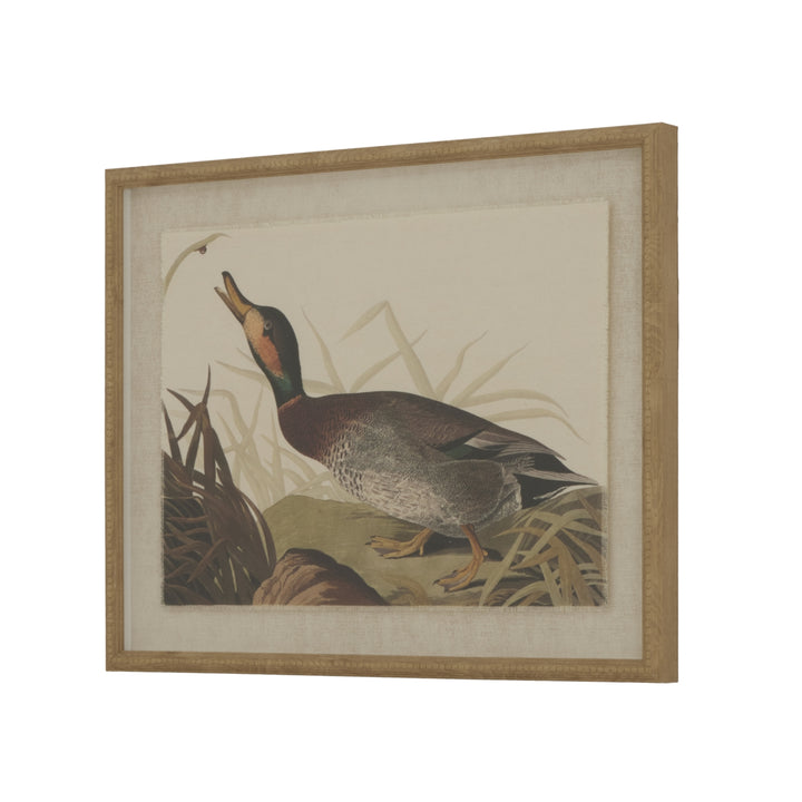 Flora & Fauna Collection Duck On Linen In Beaded Frame BROWN GLASS - TidySpaces