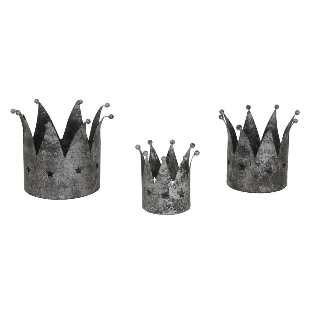 Antique Silver Crown Candle Holder
