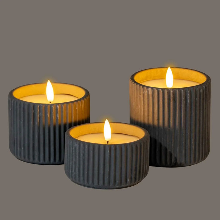 Luxe Collection Natural Glow Chalk Ribbed Medium Led Candle