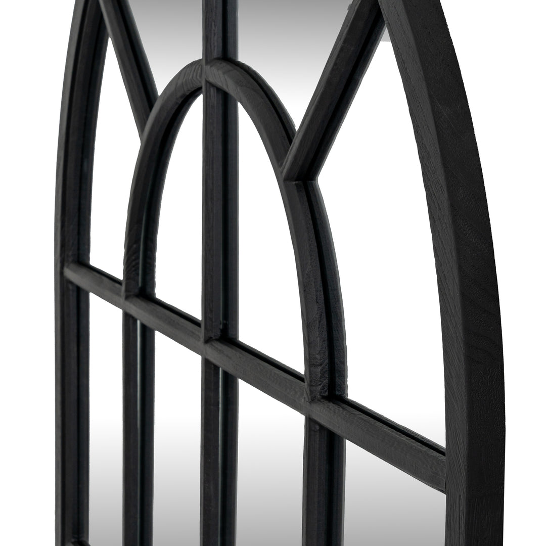 Black Wood Arched Window Mirror