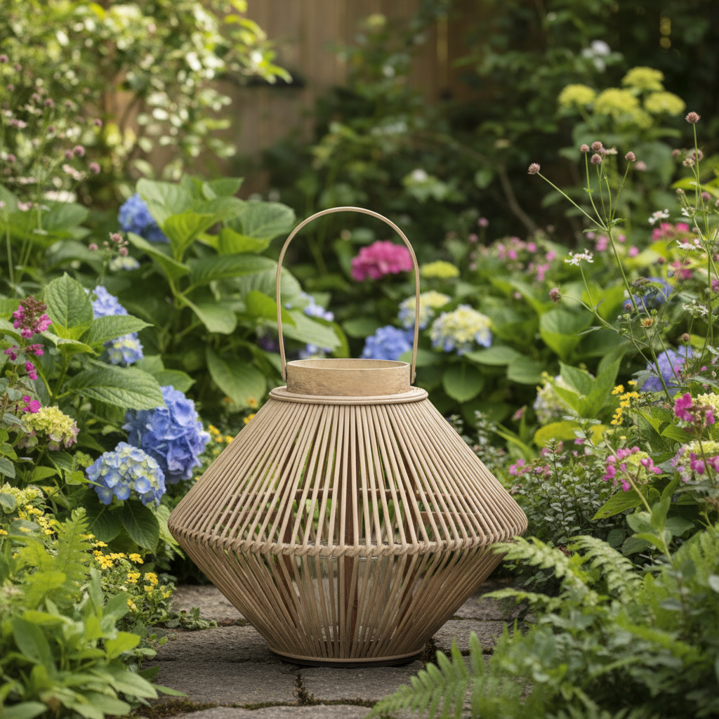 Cone Wicker Lantern With Glass Holder