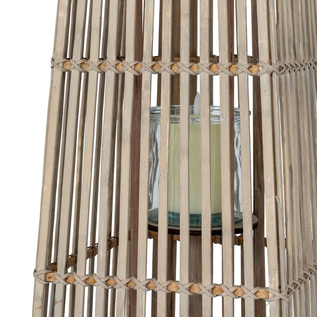 Silo Wicker Lantern With Glass Holder Decorative Indoor Outdoor Table Centerpiece