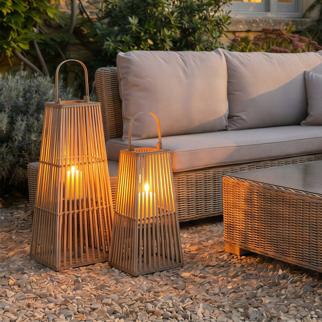 Silo Wicker Lantern With Glass Holder Decorative Indoor Outdoor Table Centerpiece