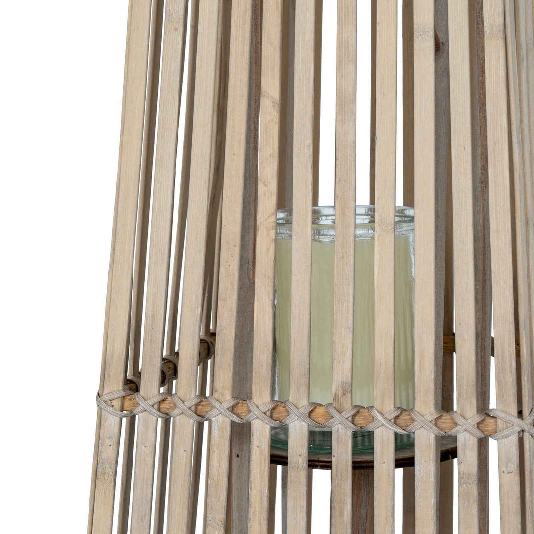 Silo Wicker Lantern With Glass Holder Decorative Indoor Outdoor Table Centerpiece