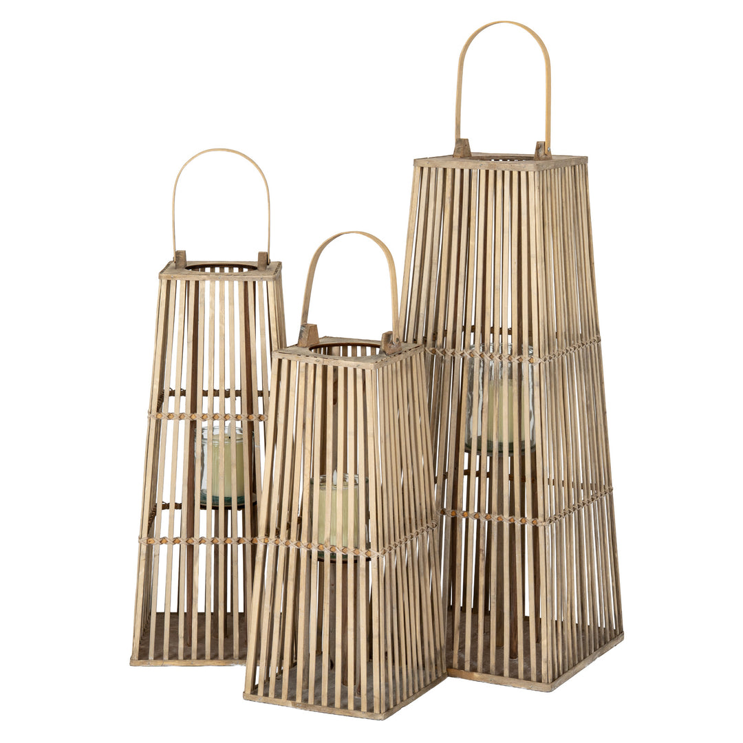 Silo Wicker Lantern With Glass Holder Decorative Indoor Outdoor Table Centerpiece