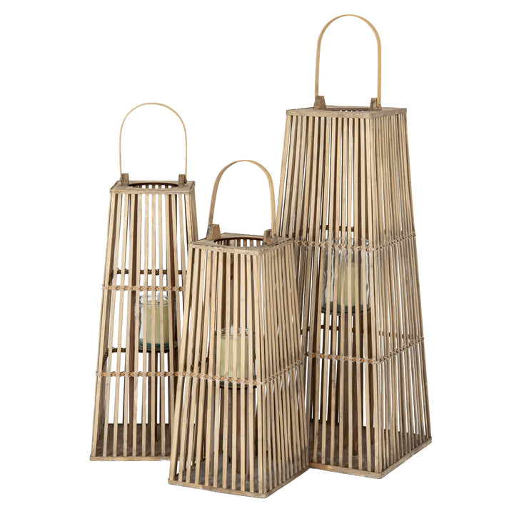 Silo Wicker Lantern With Glass Holder Decorative Indoor Outdoor Table Centerpiece