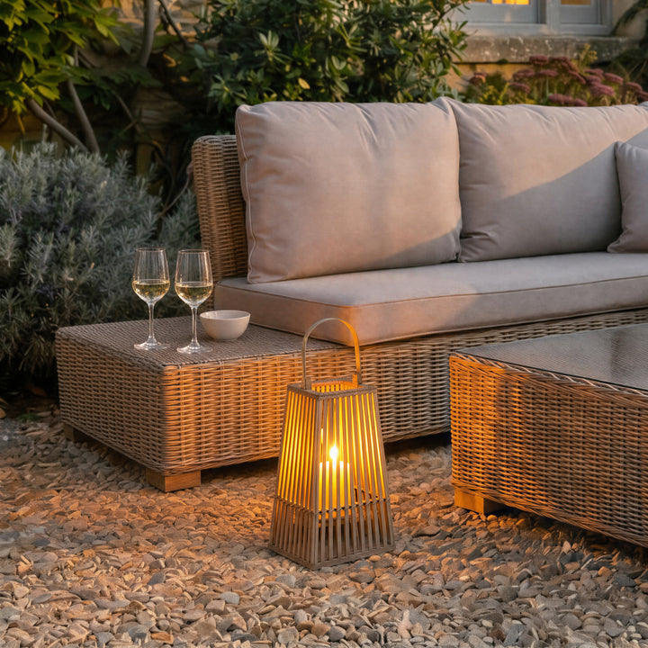Silo Wicker Lantern With Glass Holder Decorative Indoor Outdoor Table Centerpiece