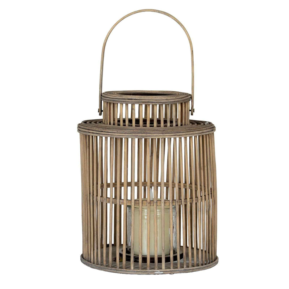 Cylinder Wicker Lantern With Glass Holder