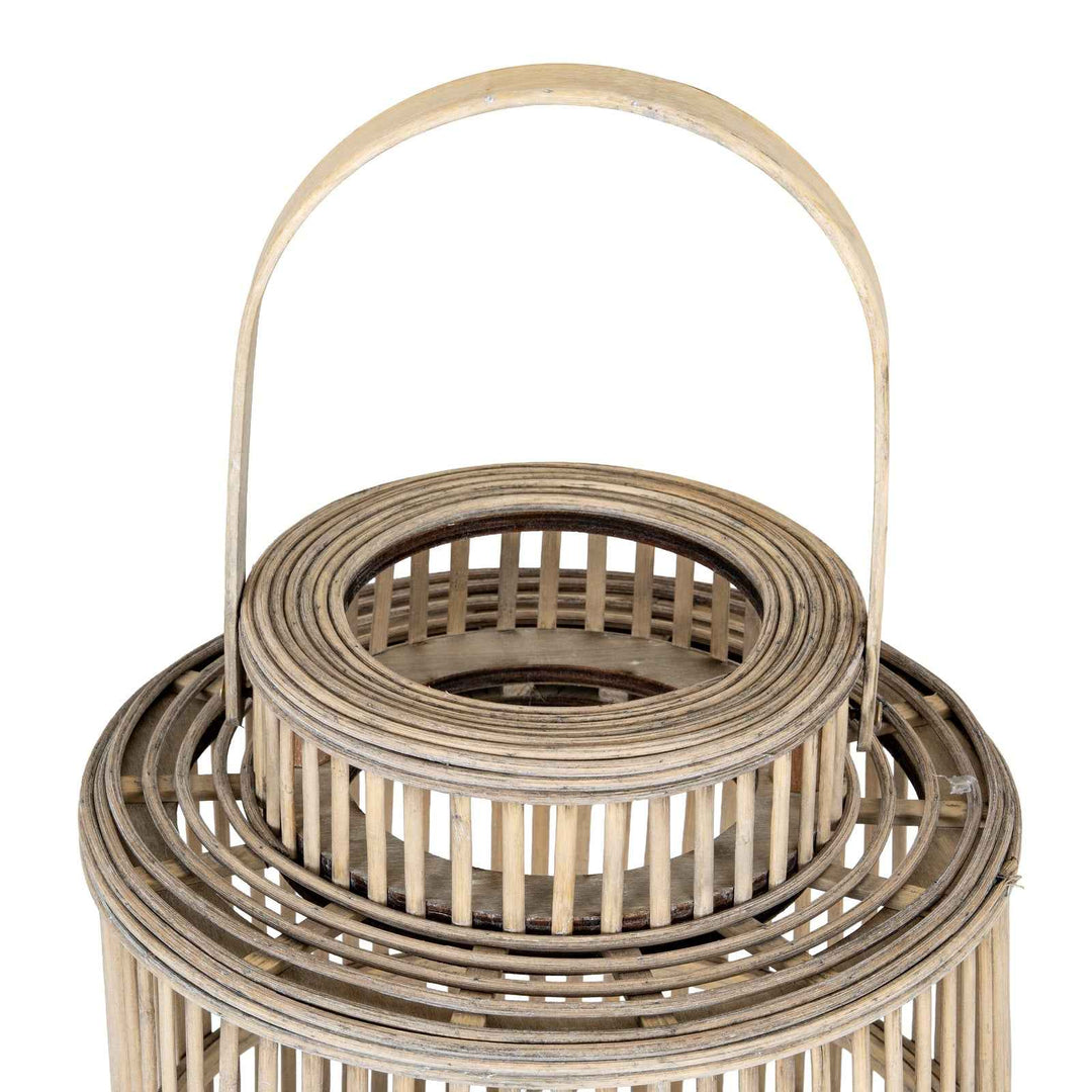 Cylinder Wicker Lantern With Glass Holder