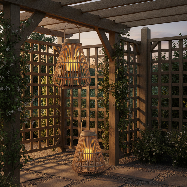 Handcrafted Peardrop Wicker Lantern with Glass Holder for Indoor and Outdoor Decor