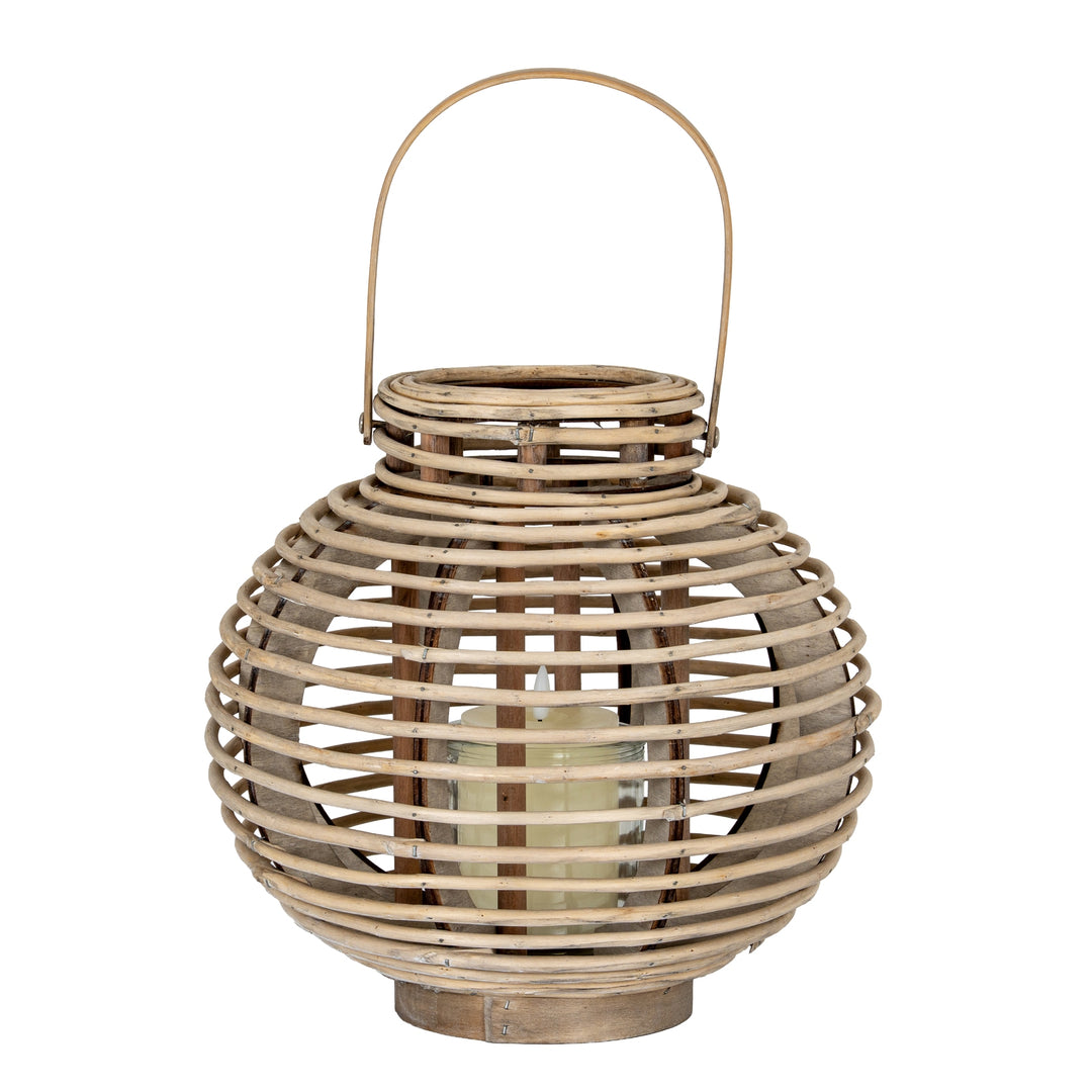 Large Round Willow Lantern With Glass Holder