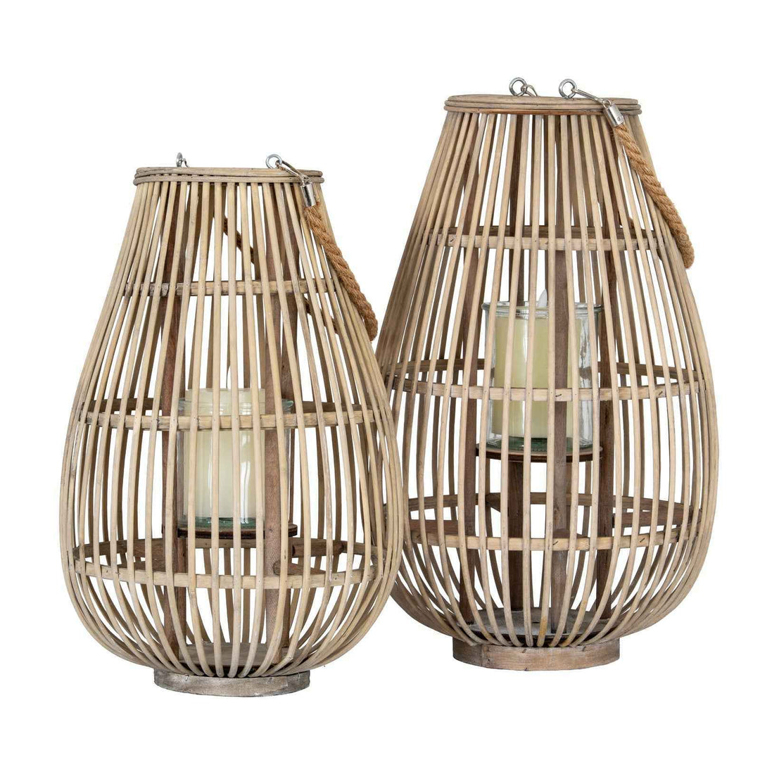 Ellipse Wicker Lantern with Glass Holder Decorative Hanging and Tabletop Accent Lighting