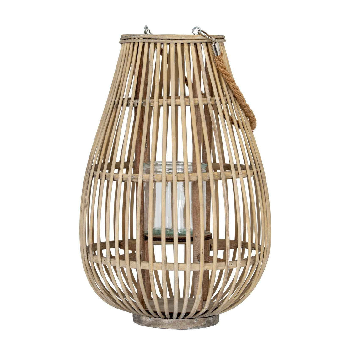 Ellipse Wicker Lantern with Glass Holder Decorative Hanging and Tabletop Accent Lighting