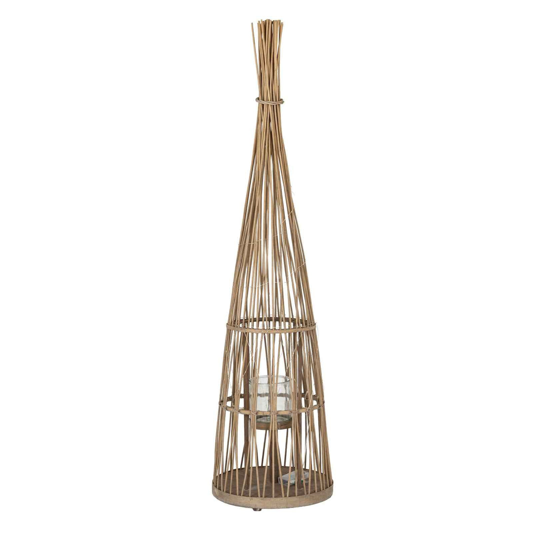 Large Conical Wicker Lantern With Glass Holder & LED Lights