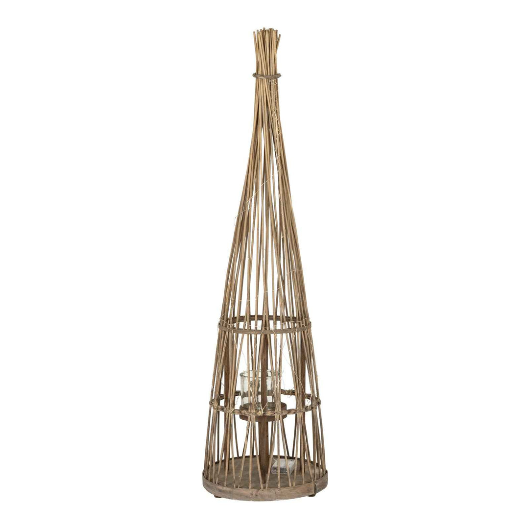 Medium Conical Wicker Lantern With Glass Holder & LED Lights