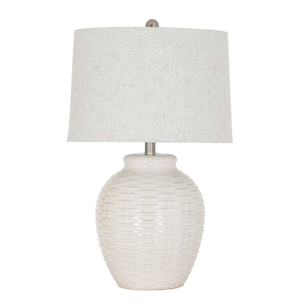 Basketweave Ceramic Table Lamp With Linen Shade