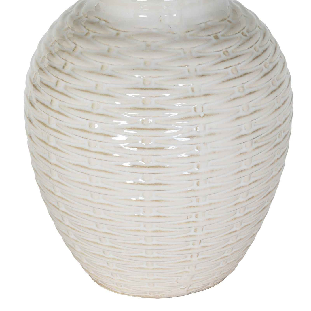 Basketweave Ceramic Table Lamp With Linen Shade