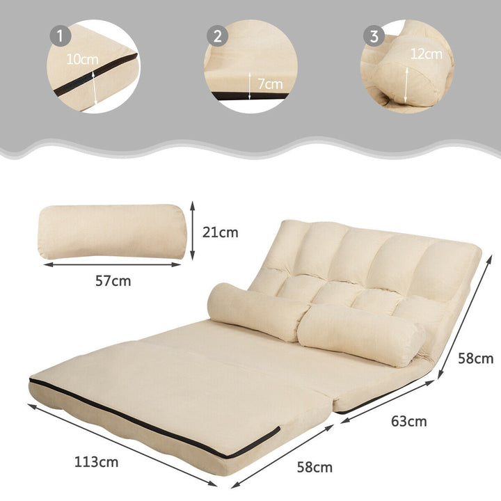 2 in 1 Folding Floor Lazy Sofa Bed with 6 Adjustable Seat Positions and 2 Pillows