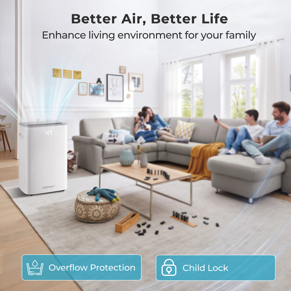 24 L Energy Efficient Dehumidifier with Auto Drain or Manual Drainage-White - TidySpaces