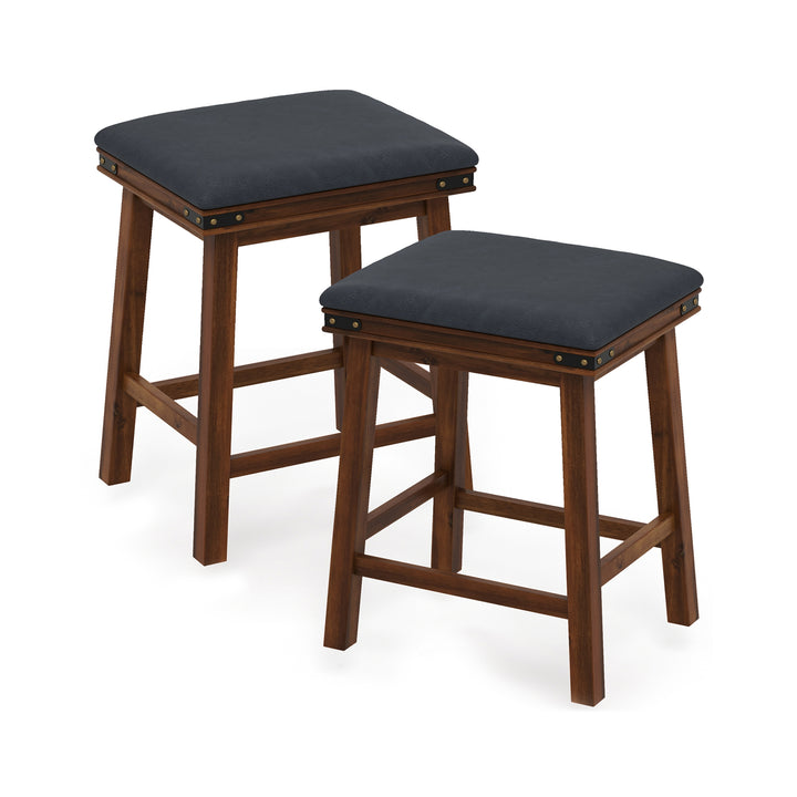 Upholstered Backless Bar Stools Set of 2 with PU Leather Padded Seat