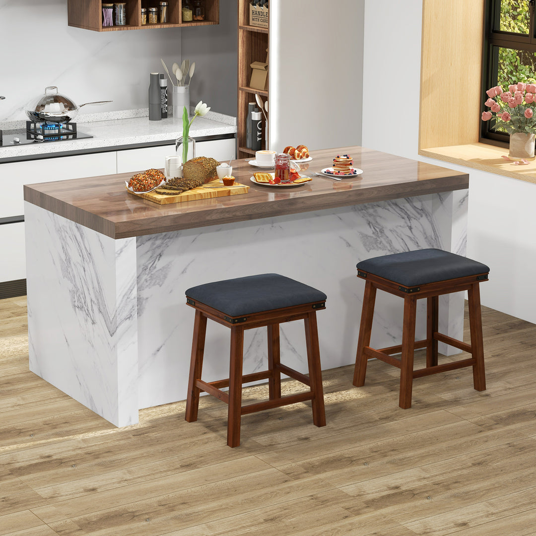 Upholstered Backless Bar Stools Set of 2 with PU Leather Padded Seat