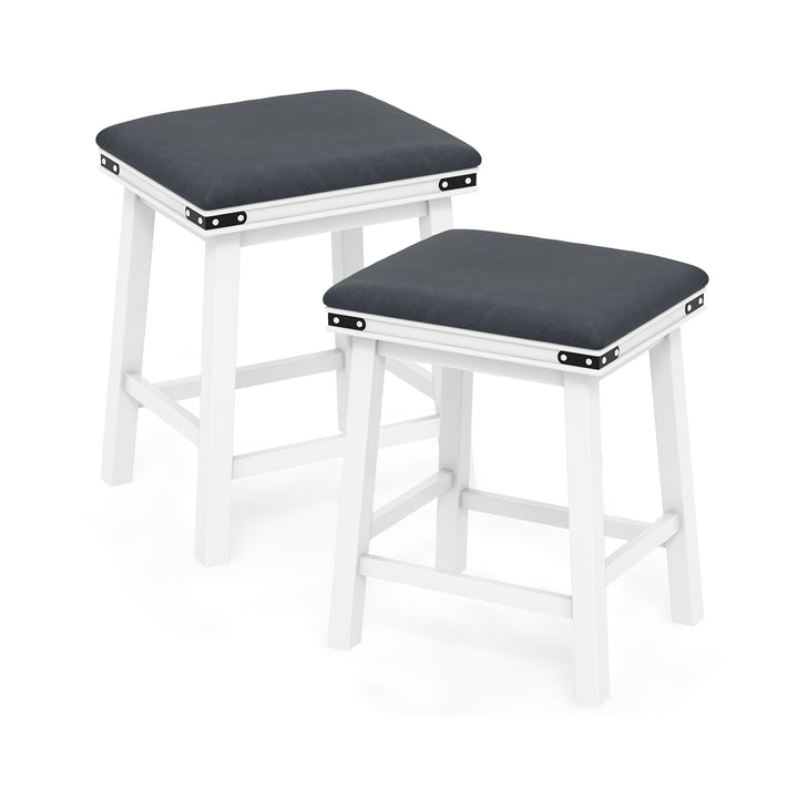 Upholstered Backless Bar Stools Set of 2 with PU Leather Padded Seat