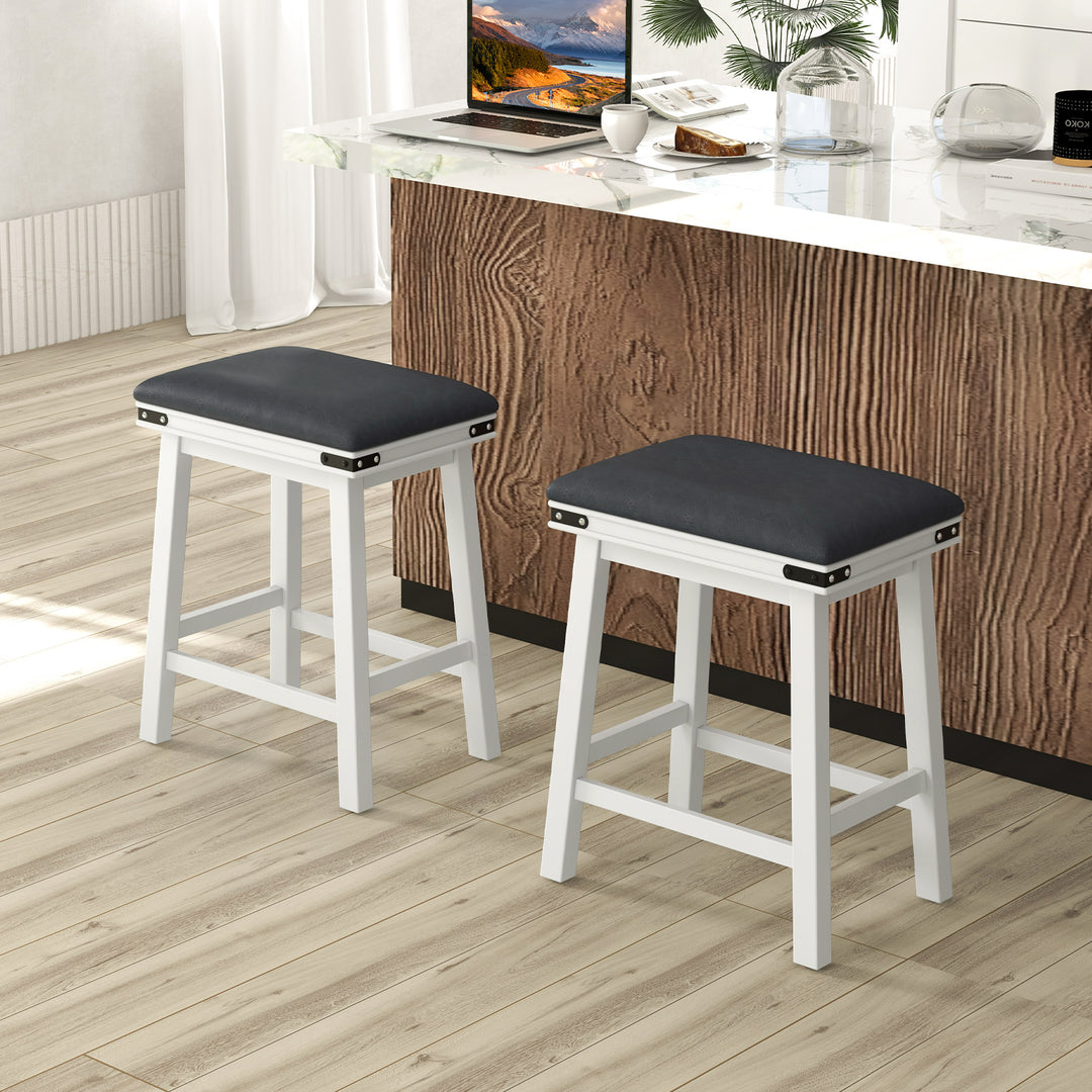 Upholstered Backless Bar Stools Set of 2 with PU Leather Padded Seat