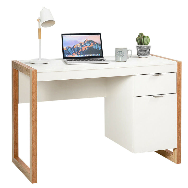 Wooden Computer Desk with Drawer and Cabinet for Home Office - TidySpaces