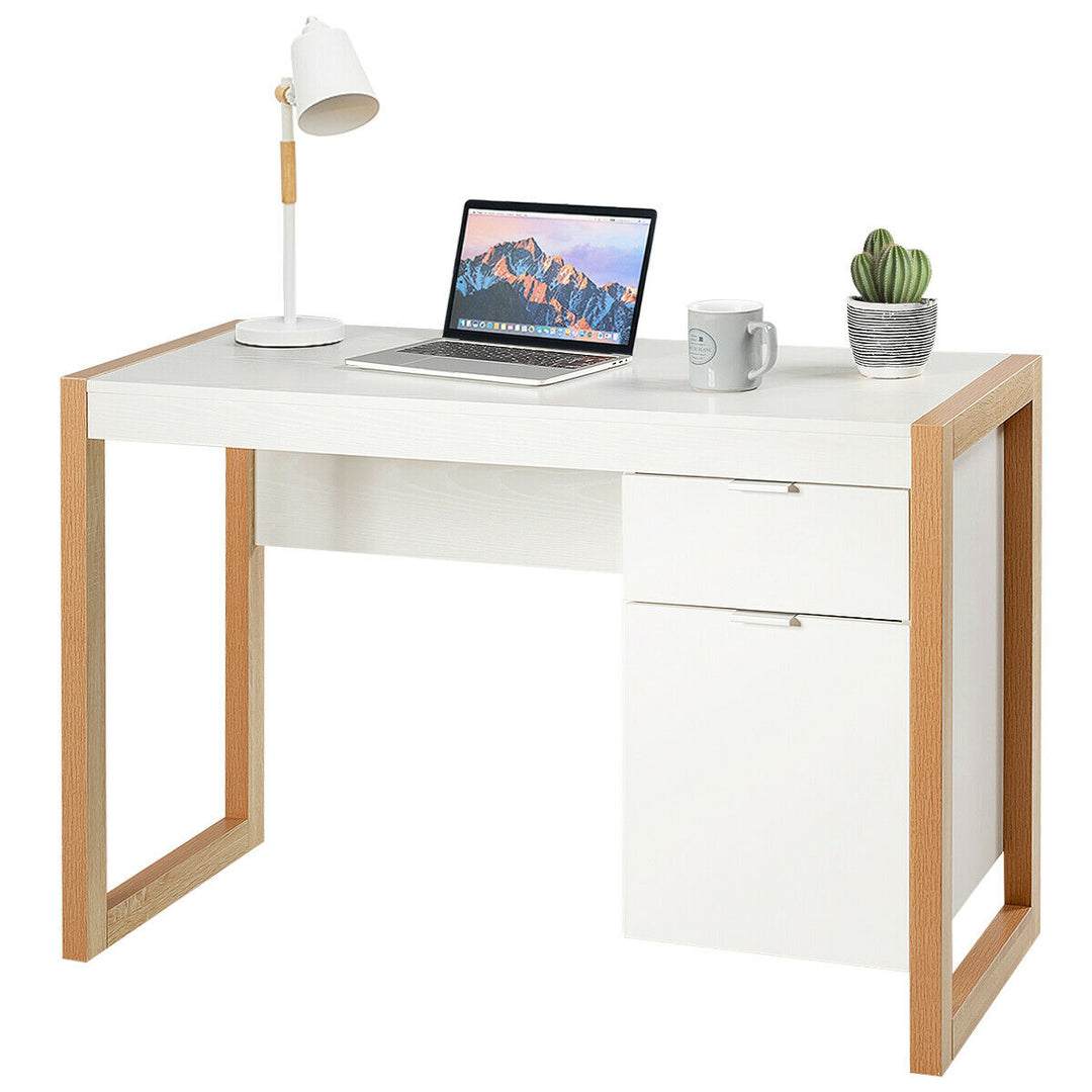 Wooden Computer Desk with Drawer and Cabinet for Home Office - TidySpaces