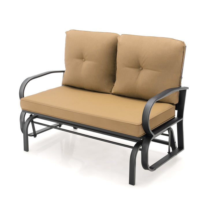 2 Person Outdoor Glider Bench with Cushions and Rustproof Steel Frame Beige - TidySpaces