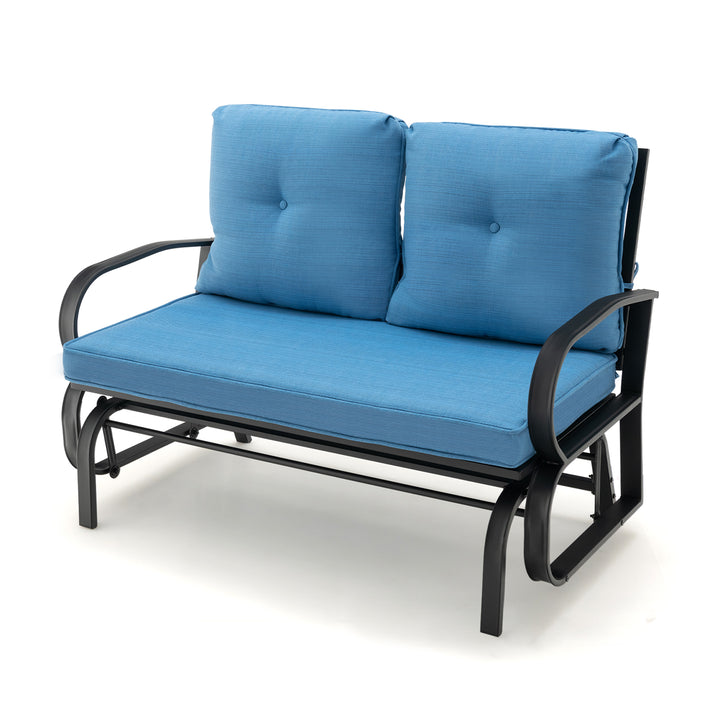 2 Person Outdoor Glider Bench with Cushions and Rustproof Steel Frame Blue - TidySpaces