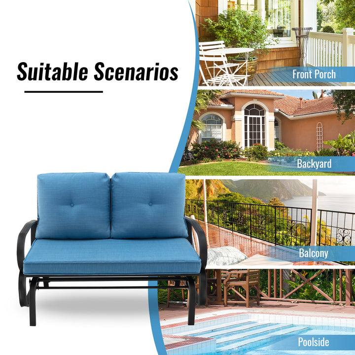 2 Person Outdoor Glider Bench with Cushions and Rustproof Steel Frame - TidySpaces