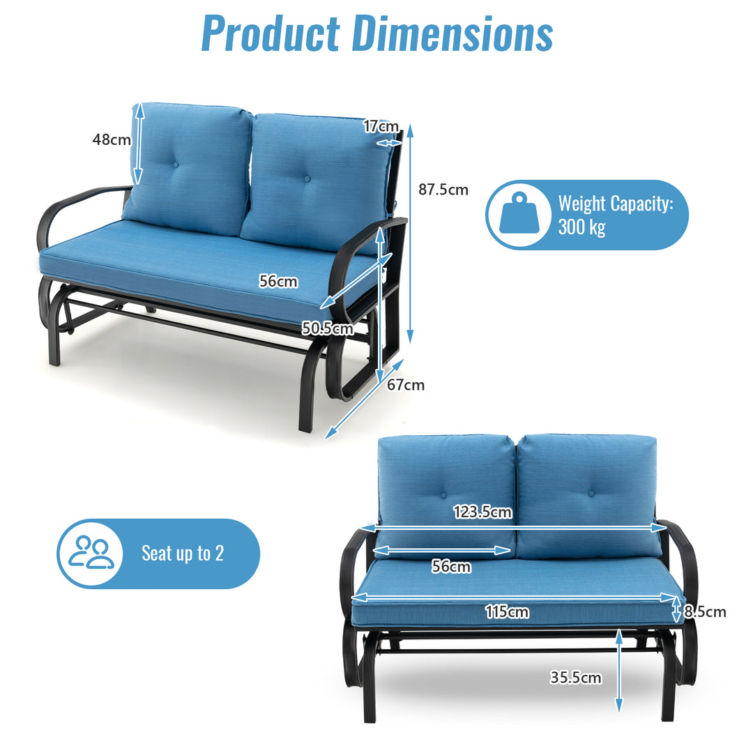 2 Person Outdoor Glider Bench with Cushions and Rustproof Steel Frame - TidySpaces