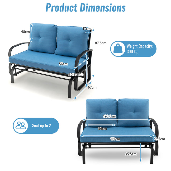 2 Person Outdoor Glider Bench with Cushions and Rustproof Steel Frame - TidySpaces