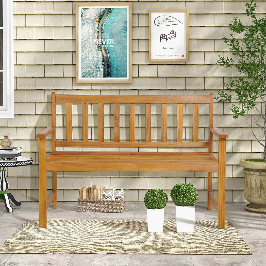 2-Person Patio Wooden Bench with Backrest and Armrests for Garden - TidySpaces