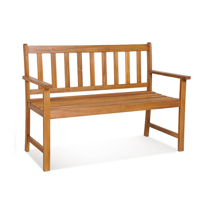 2-Person Patio Wooden Bench with Backrest and Armrests for Garden - TidySpaces