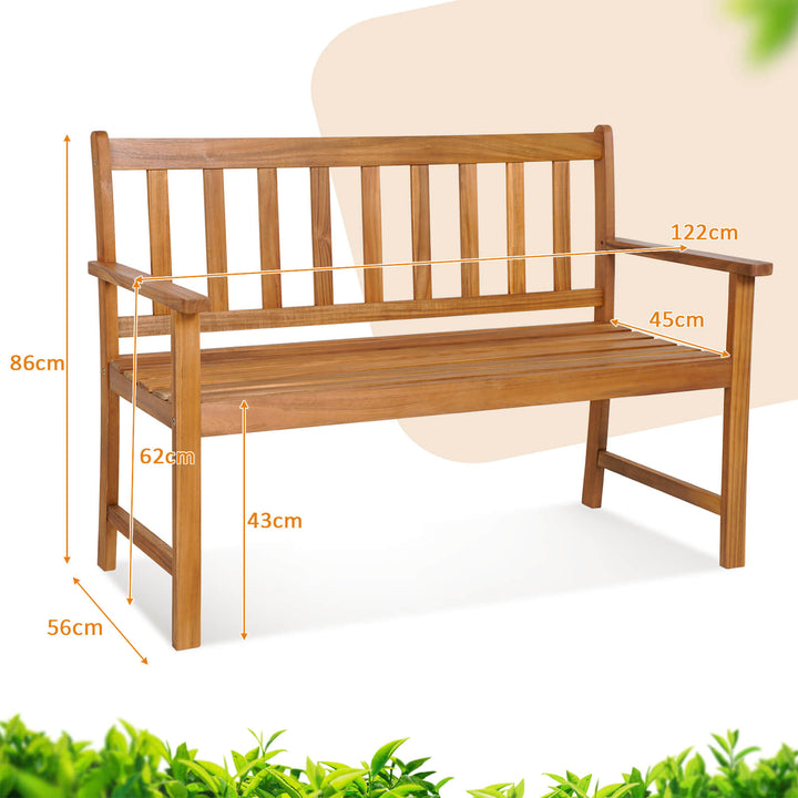 2-Person Patio Wooden Bench with Backrest and Armrests for Garden - TidySpaces