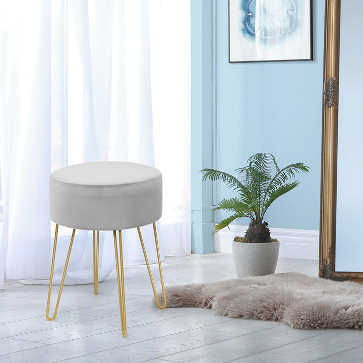 Round Velvet Stool with Hairpin Legs-Gray