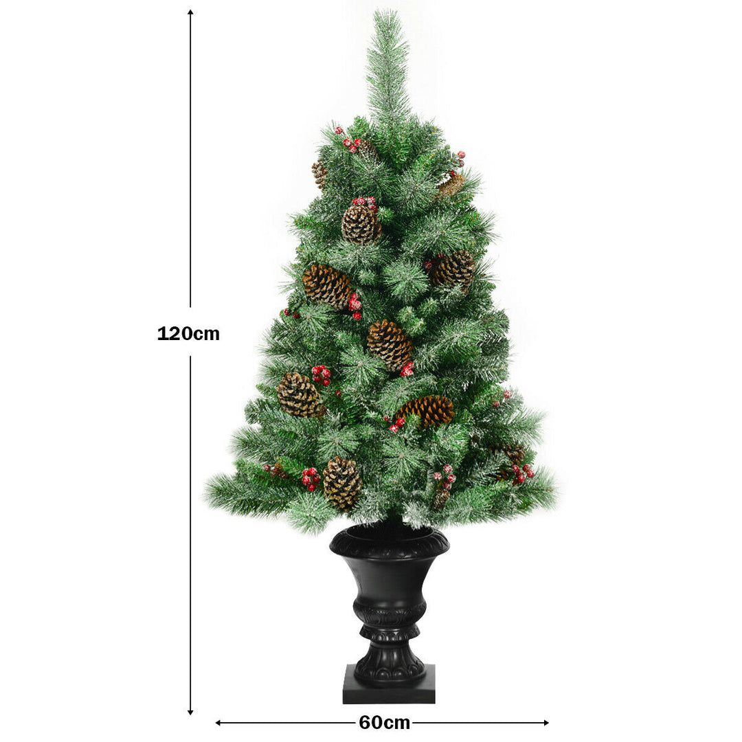 4FT Snow Flocked Artificial Christmas Tree with Red Berries