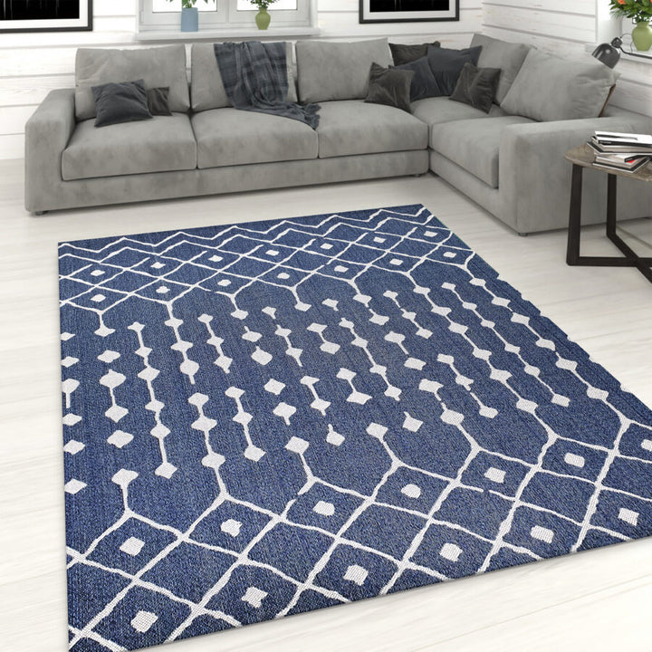 Cotton Rug Navy Blue Berber