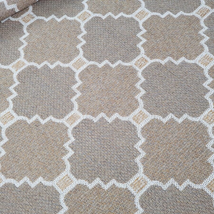 Cotton Rug Runner Trellis Brown Beige Taupe