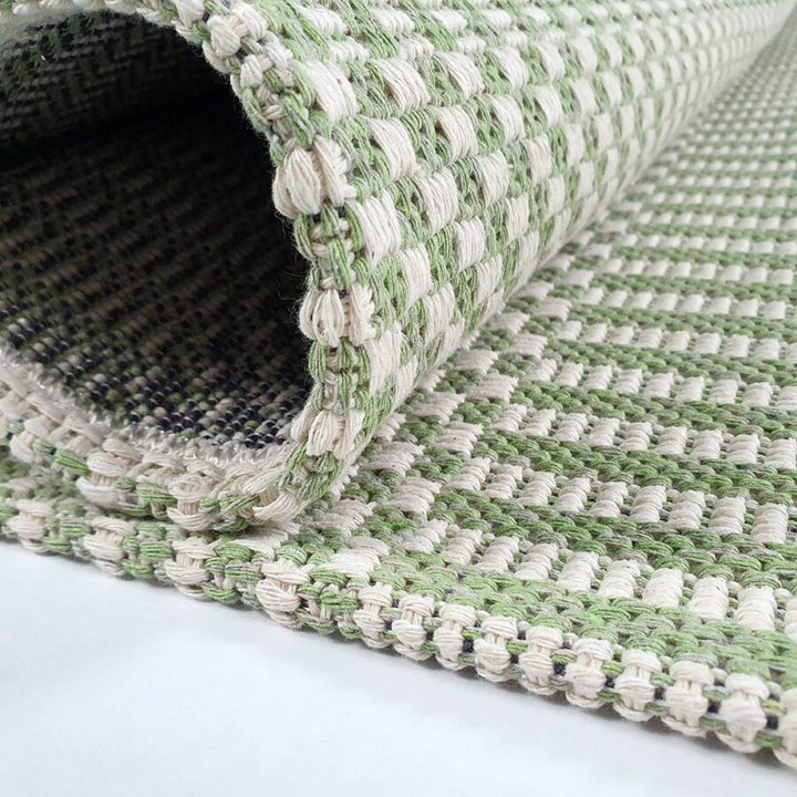 Cotton Rug Runner Green Cream Rug Braided Striped - TidySpaces