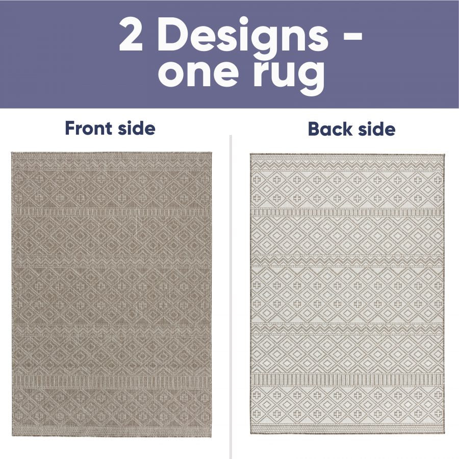 Outdoor Indoor Rug Beige and Cream Reversible Quality Mat Diamond Geometric Design - TidySpaces