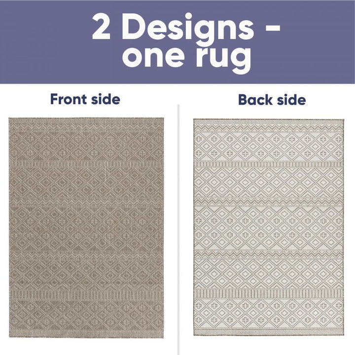 Outdoor Indoor Rug Beige and Cream Reversible Quality Mat Diamond Geometric Design - TidySpaces