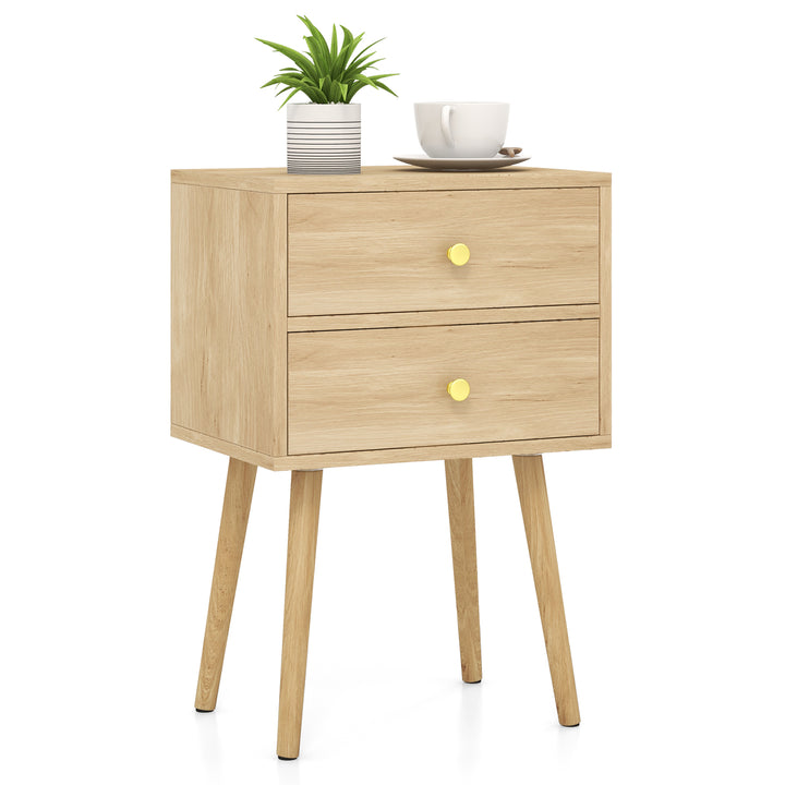2-Drawer Nightstand with Solid Wood Legs for Bedroom