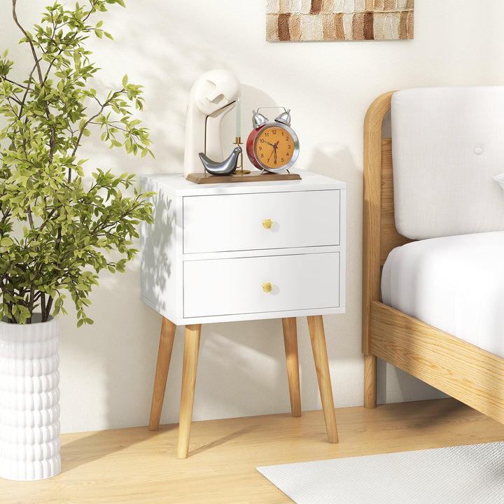 2-Drawer Nightstand with Solid Wood Legs for Bedroom