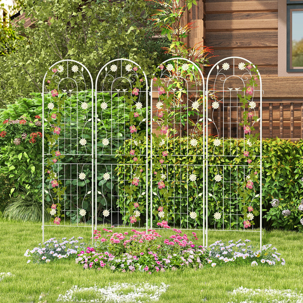 2 Pack 220 cm x 50 cm Metal Garden Trellis for Climbing Plants-White - TidySpaces