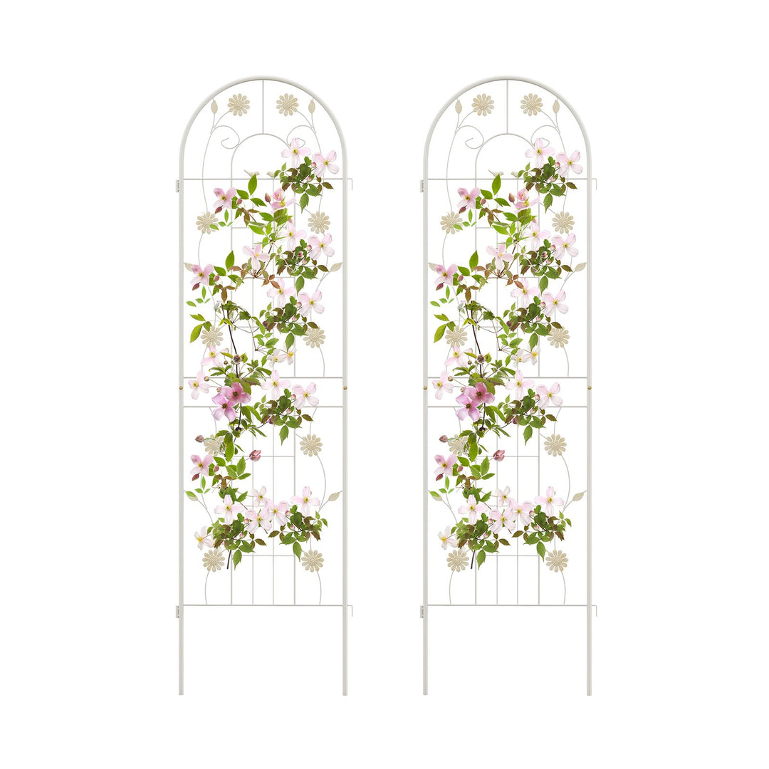 2 Pack 220 cm x 50 cm Metal Garden Trellis for Climbing Plants-White - TidySpaces